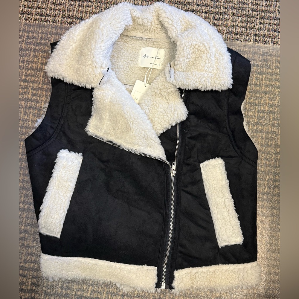 Active USA Black and White Shearling Vest